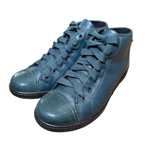 Hotter Nevello High Top Sneakers Womens 9.5 Teal Leather Comfort Good Condition